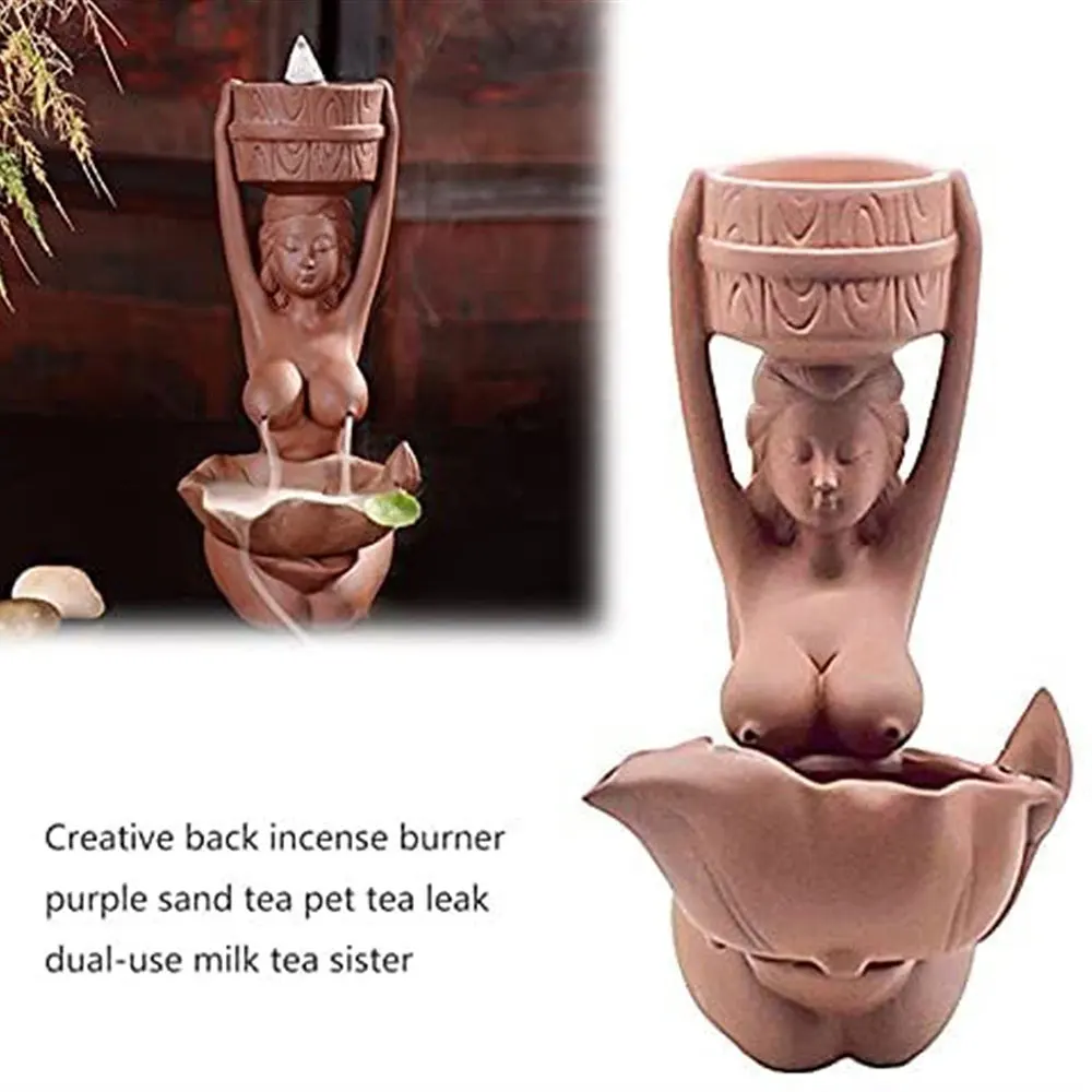 Backflow Waterfall Incense Burner Sex Lady Ceramic Naked Women Maid Body Incence Fountain Holder Aromatherapy Ornament Zen Decor