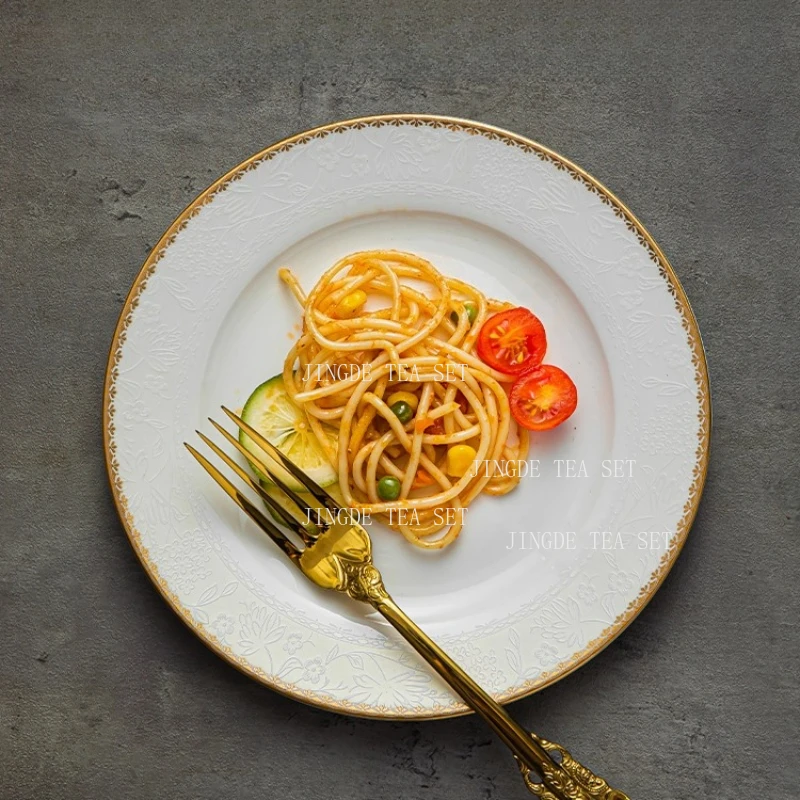 Steak Plate Dessert Sushi Plate Household Kitchen Utensils Bone China Main Dining Plate European Style Dark Patterned Flowers