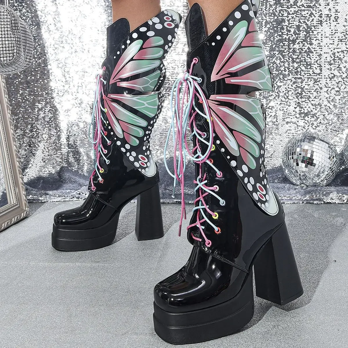 Colorful Butterfly Ninja CyberY2k Goth Sexy Boots Cosplay