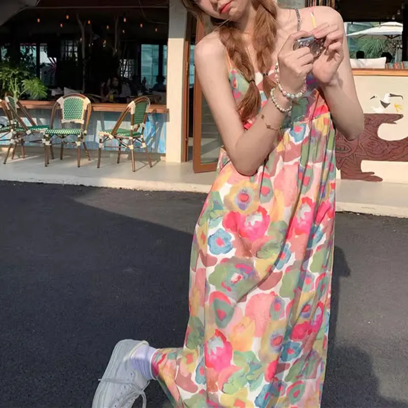 

Elegant Fashion Harajuku Slim Fit Female Clothes Loose Casual All Match Camisole Dress Printed High Waist Sleeveless Dresses