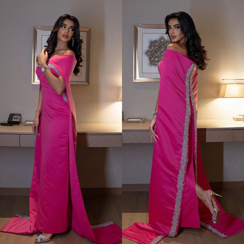

Prom Dress Saudi Arabia Mesprit Sparkle Exquisite Off-the-shoulder A-line Beading Paillette / Sequins Charmeuse Dresses