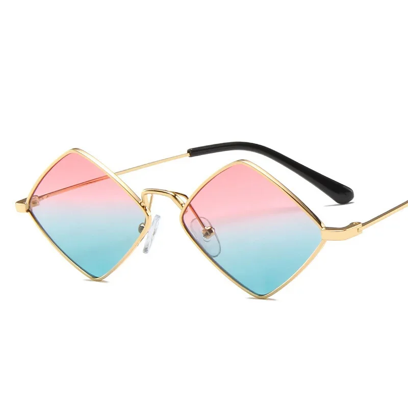 Elbru Retro Diamond Shaped Sunglasses Fashion Metal Irregular Sunshades Eyewear Male Female Colorful Lens Sun Spectacles Unisex 6