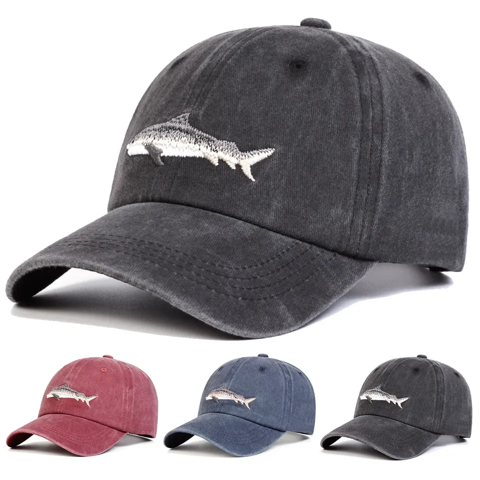  Unisex Shark Embroidery Wash Baseball Caps Spring and Autumn Outdoor Adjustable Casual Hats Sunscreen Hat Sports Cap 