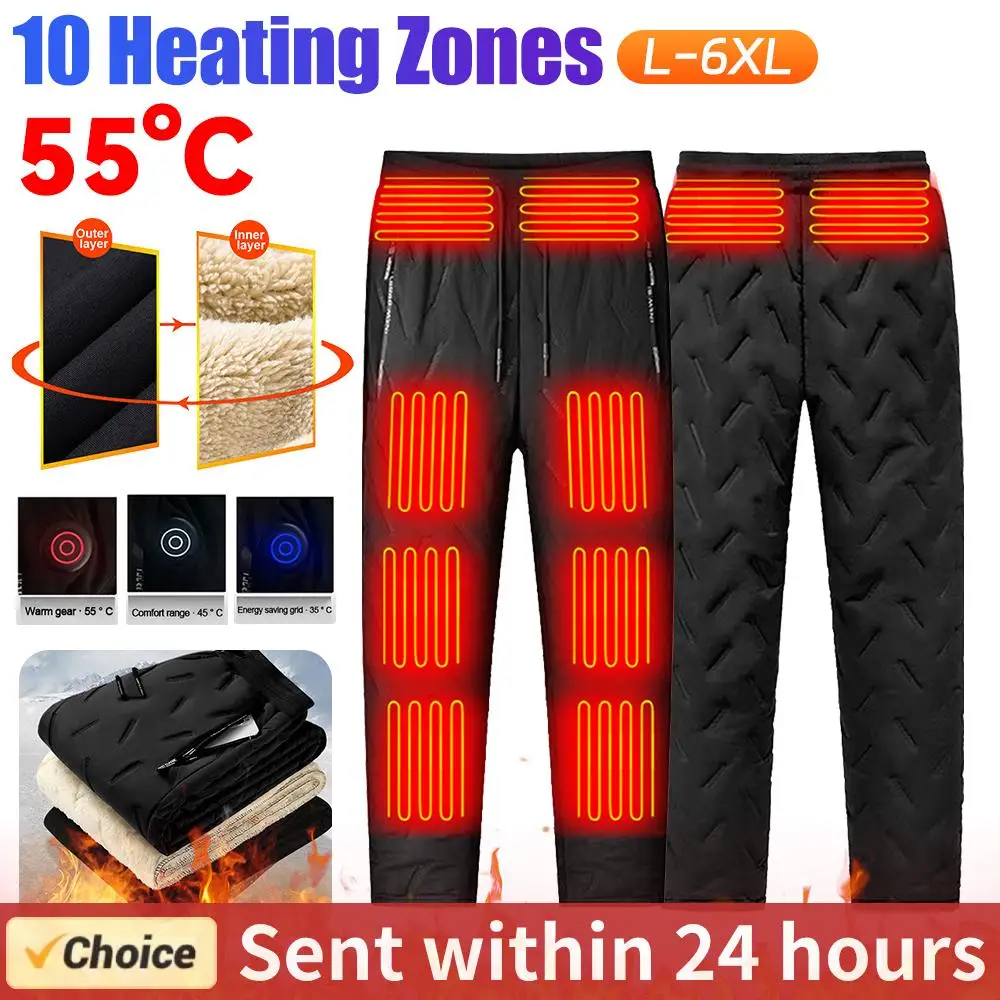Unisex Heated Pants 10 Heating Zones Electric Thermal Trousers 3 Temperature Modes Waterproof Winter Electric Warmer Clothing Casual Pants Hiking Pants Fleece Pants