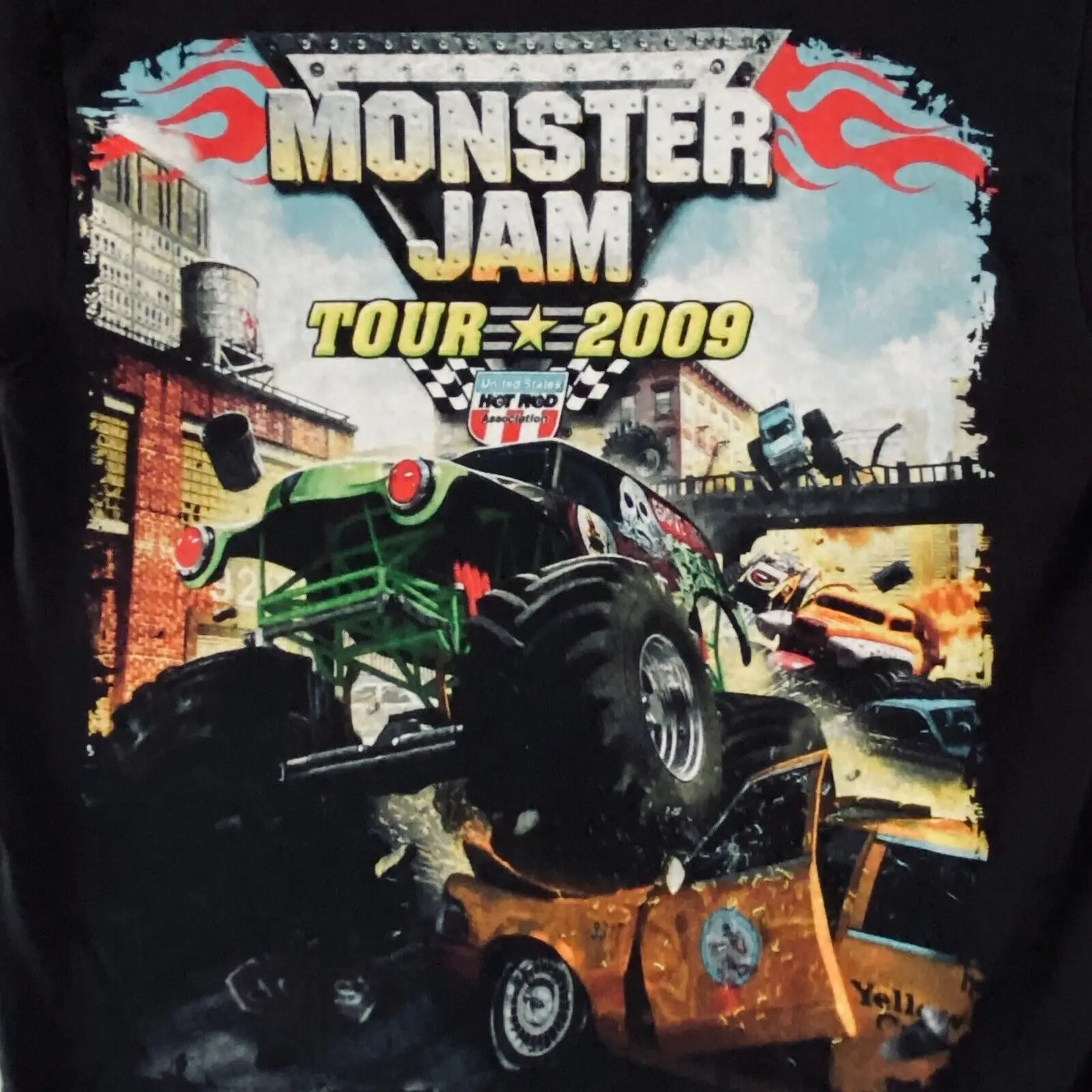 Monster Jam Tour 2009 T-Shirt Nera-Adult Sm - Grave Digger Urban City Theme
