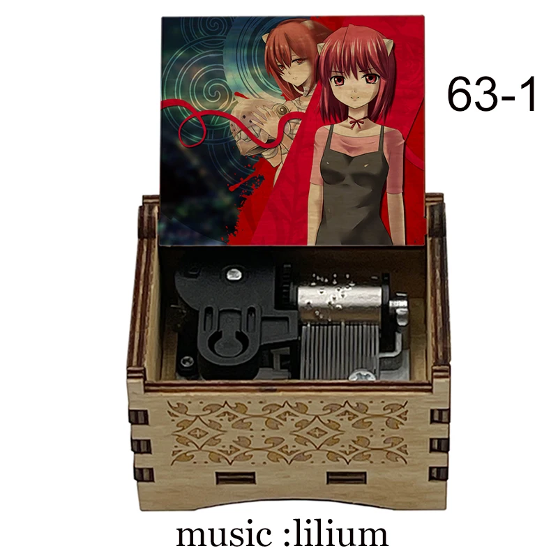 Деревянная музыкальная шкатулка с цветным принтом 18 нот Elfen LIED Lilium механическая