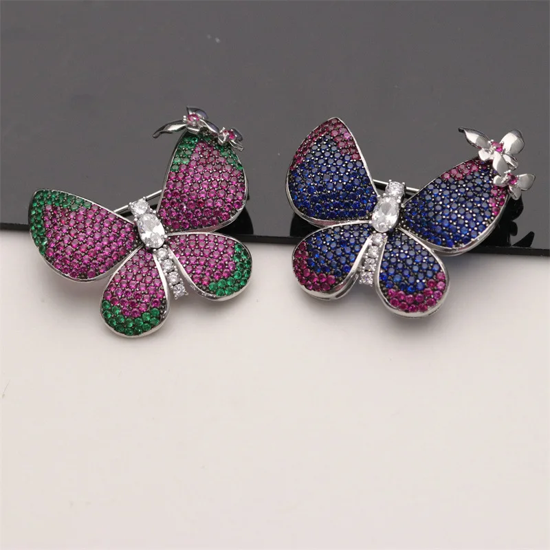 Gunmetal Gold Plated Multi Color CZ Micro Butterfly Brooch For Women
