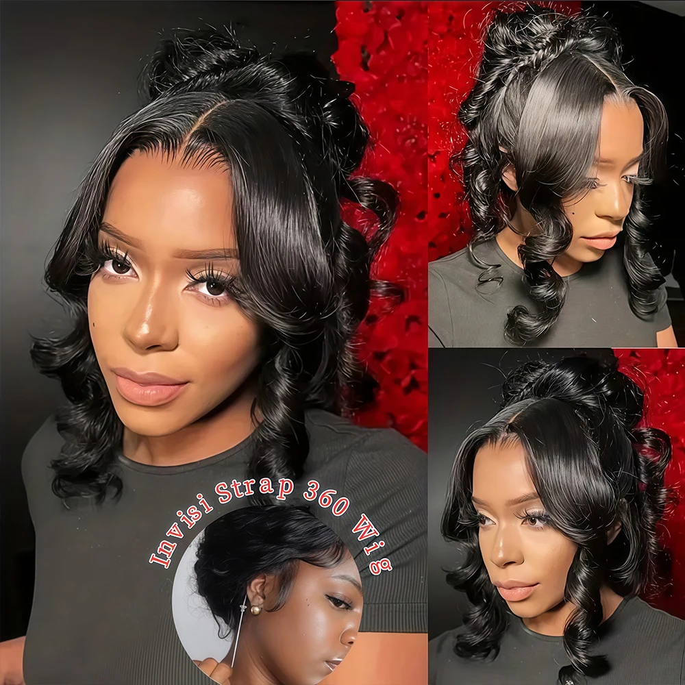 Invisible Drawstring Body Wave 360 hd Lace Front Wig Human Hair 250 Density Hidden Strap 360 Glueless Wigs Upgrade Cap For Woman