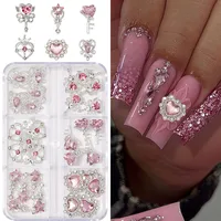 30Pcs 3D Love Heart Nail Charms Jewelry Red Pink Nail Rhinestones Crystal Glass Magic Wand Nail Art Decorations Accessories 1