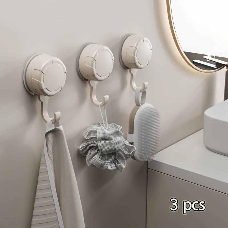 3 Strong Vacuum Suction Cup Hooks - Suitable for Bathroom and Bedroom Organization - Firm,Easy to Install, Wall-Mounted Storage