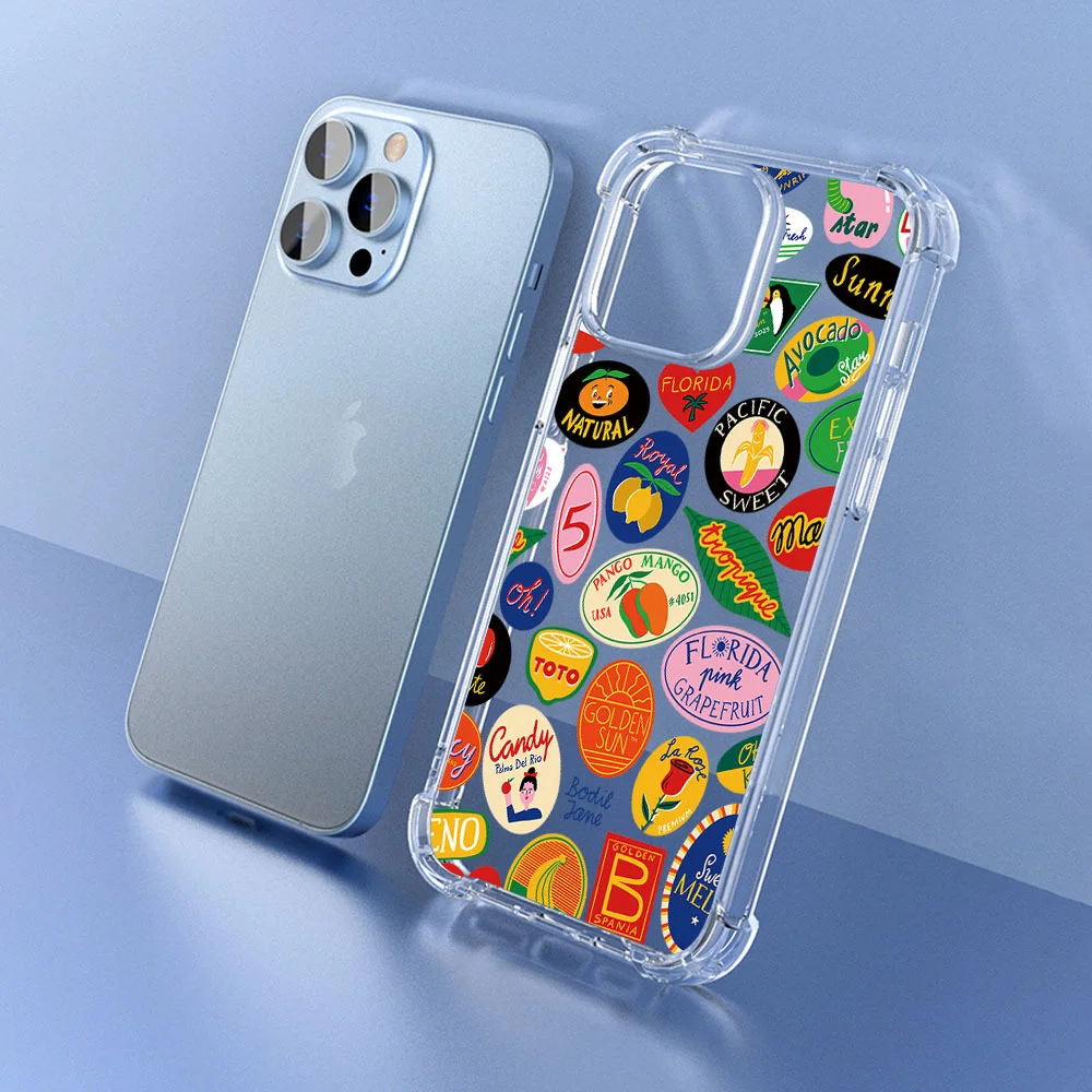 Funda de teléfono con pegatina de fruta de Color para iPhone 14, 13, 12, 11 Pro, X, XS, XR, Max, 7, 8 Plus, SE, 2, 3 Mini, cubierta trasera de TPU transparente suave a prueba de golpes