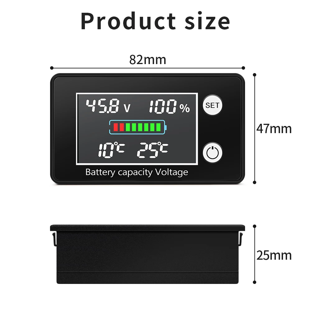 Lead-acid Lithium LiFe PO4 Voltage Gauge Battery Meter DC10V-100V Voltmeter