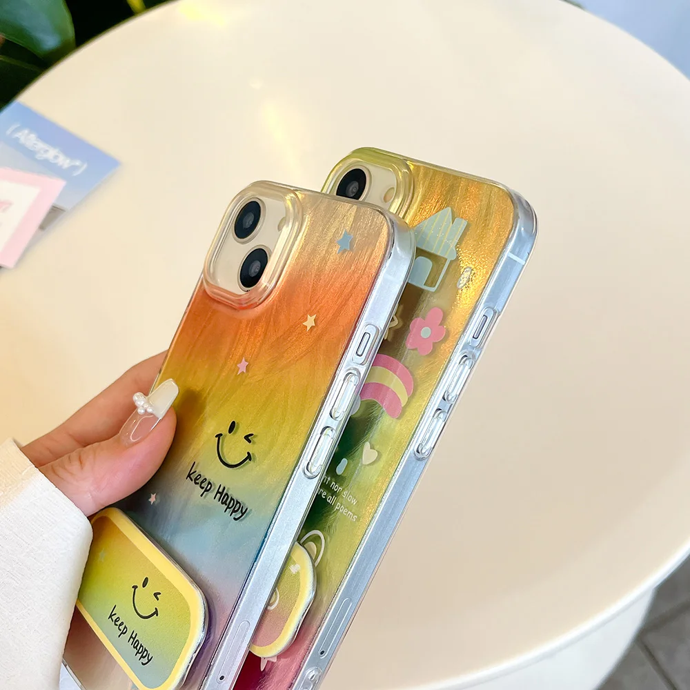 Smile Rainbow Mirror Holder Dazzle Lustre Lining Phone Case