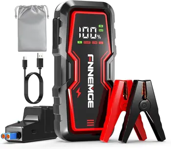 FNNEMGE Avviatore di emergenza per auto, pacco batteria di avviamento di emergenza da 6000 A Picco 12 V (fino a tutti i gas, motore diesel da 8,0 litri), con uscita di carica USB Por