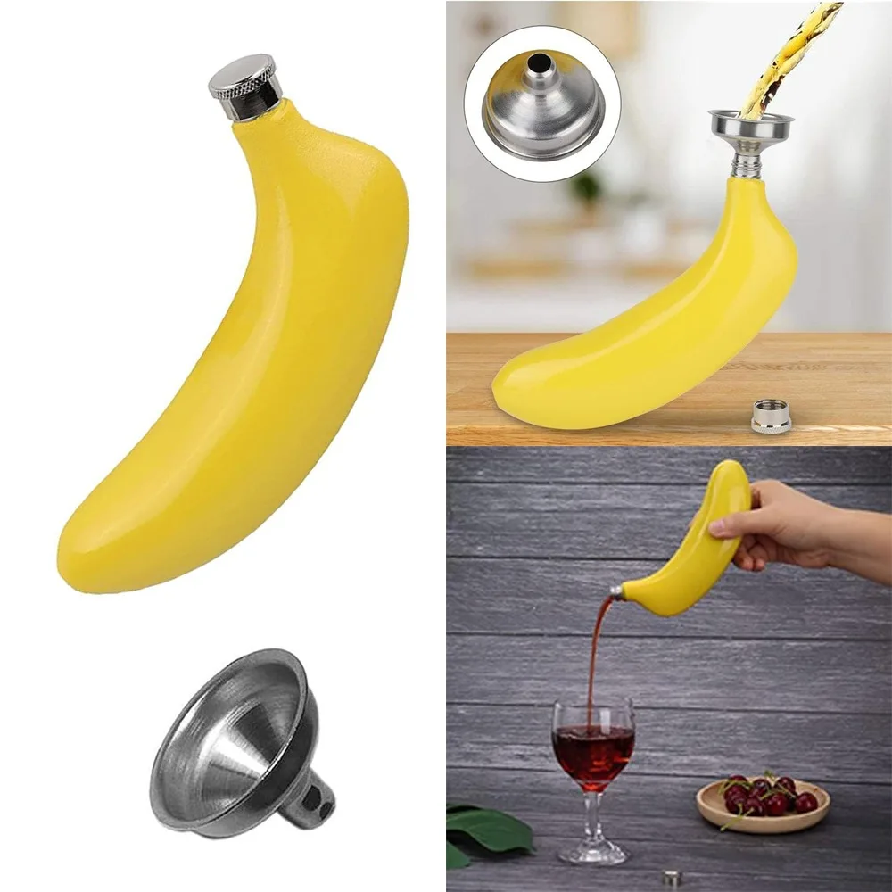 

, Potable Wine Flask, Whiskey Bottle Funny With Funnel, Yellow Banana Shaped Flask, Stainless Steel Durable Hip Flask For Men Tr