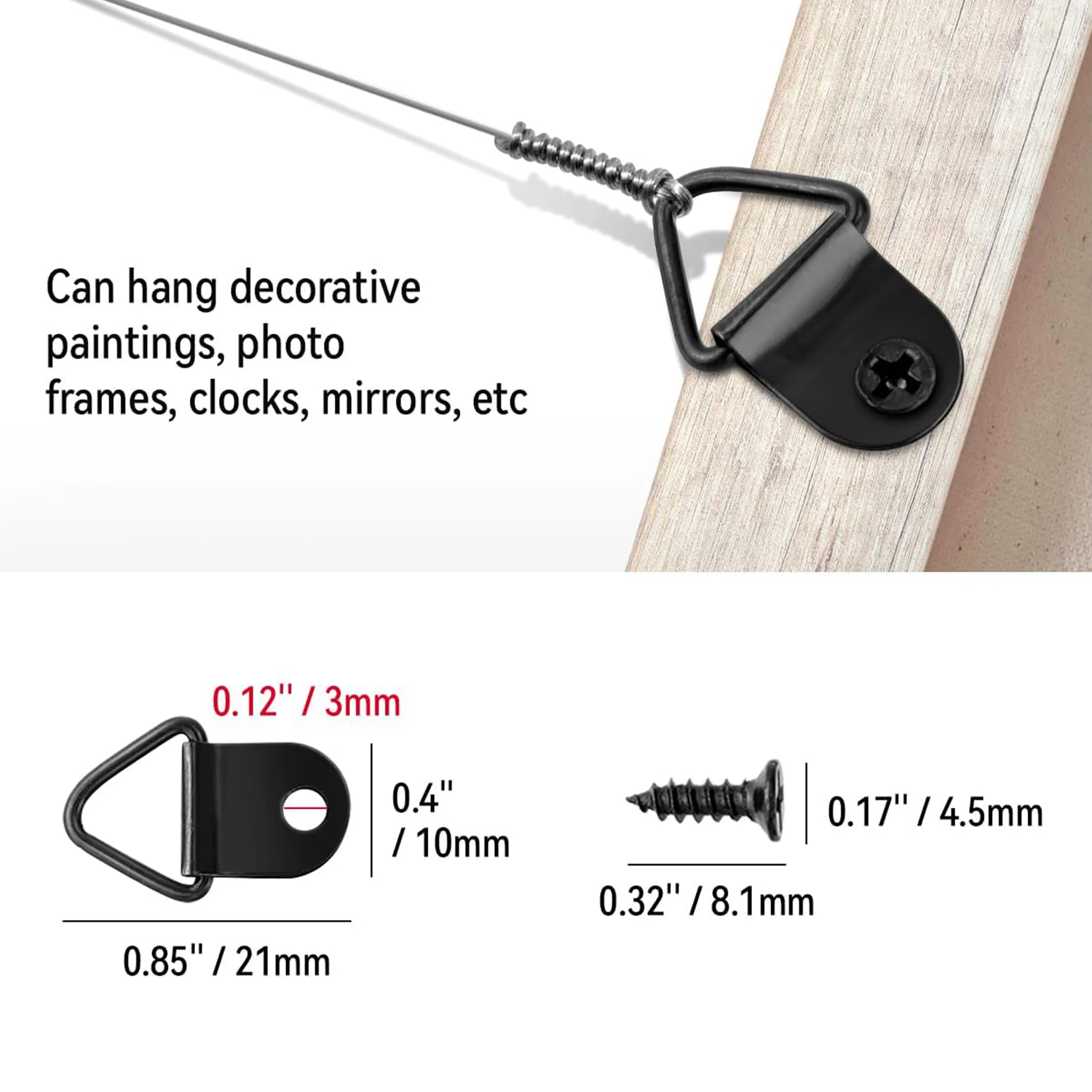 100Sets Picture Hangers with Screws Picture Frame Triangle Hook D Ring Buckle for Clock Mirror Paintings Artwork Frame wall hooks picture frame hangers hanging hooks