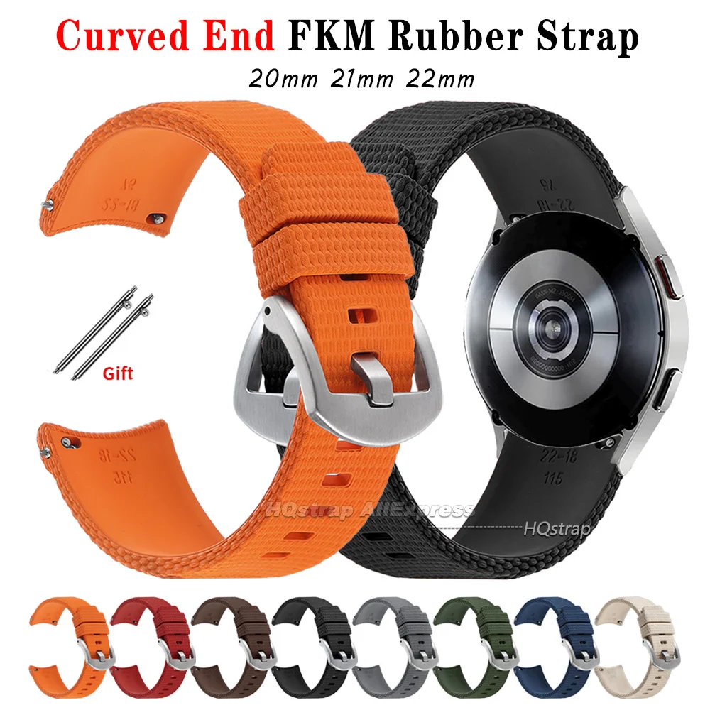 Premium FKM Rubber Waterproof Watch Strap with Curved End - 20/21/22mm