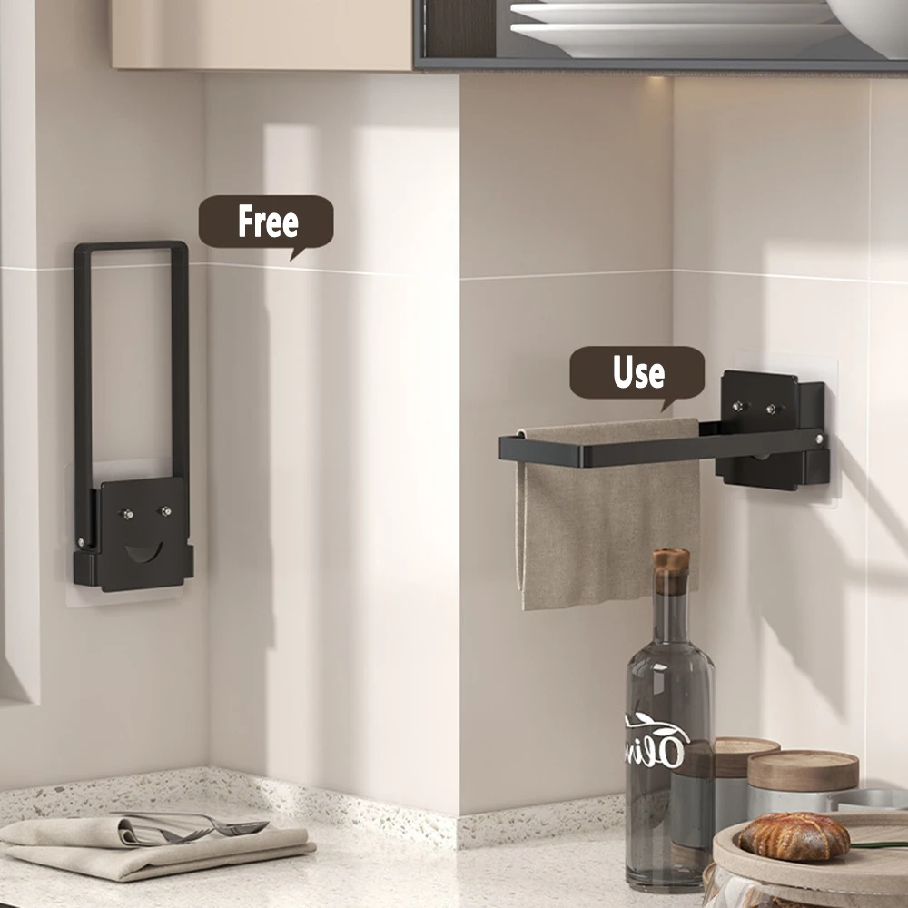 Self Adhesive Bathroom Towel Holder Toilet Towel Rack Wall Mounted Kitchen Shelf 90&deg; Folding Bar No Drill 18/25/33/43CM