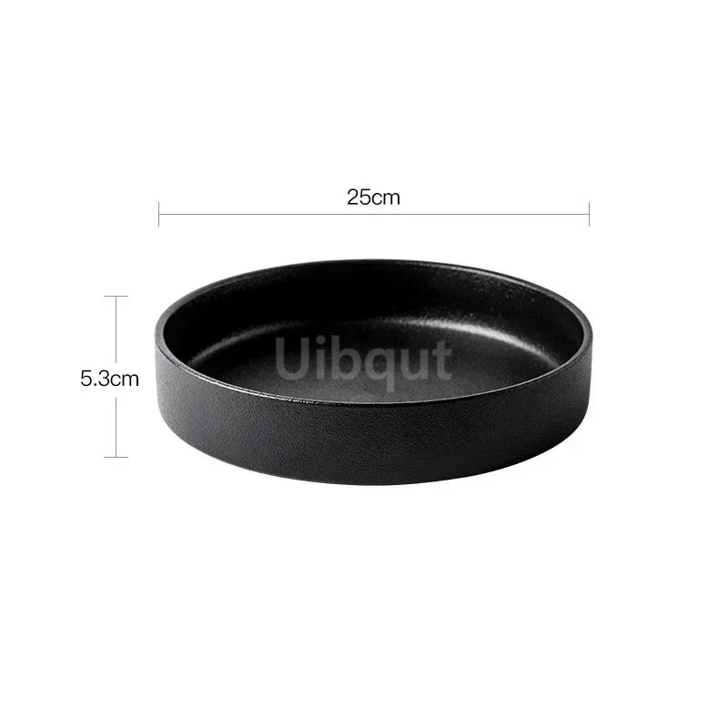 Simple black and white deep soup plate Western dish round dish salad plates frosted ceramic large baked plate household dishes