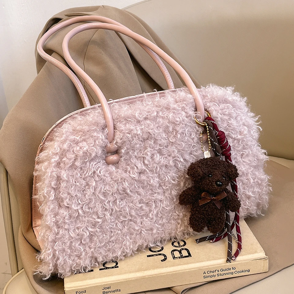 Hairy Women's Underarm Bag Solid Color Plush Handbag Large