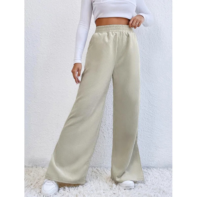 2023 Autumn and Winter New High Waist Pockets Casual Pants Solid color Corduroy Spliced Split Bottom Trousers for Womens