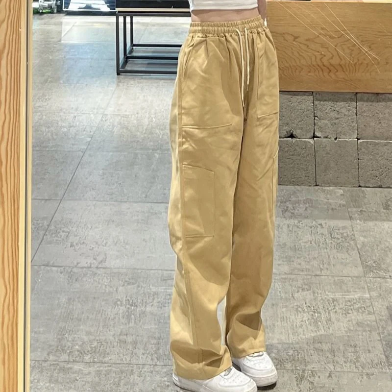 

Rimocy Khaki Black Wide Leg Pants for Women 2022 Drawstring Loose Harajuku Trousers Woman Streetwear High Waisted Pants Female