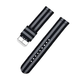 Enhanced Nylon Canvas Watch Strap - Universal One - Piece Loop Wristband - 22mm (3black2grey)