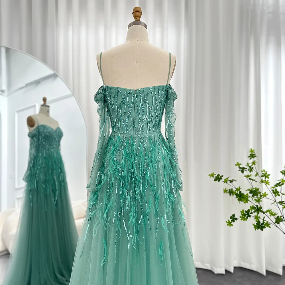Sharon Said Luxury Dubai Feathers Lilac Evening Dress for Women Wedding  Emerald Green Arabic Formal Party Gowns SS025 Customized - AliExpress 320