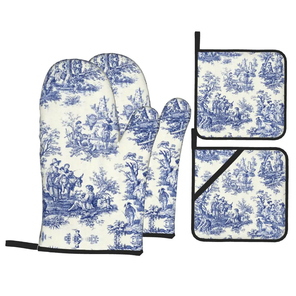 Kitchen Gloves Oven Mitts and Pot Holders Sets Heat Resistant Non-Slip For Baking Cooking 4 Sets