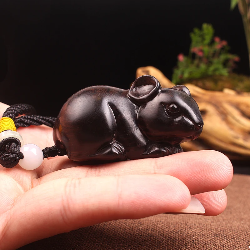 

Handmade ebony wood carving,Chinese zodiac mouse handlebars, wooden stationery pieces, men and women's carry on toys,small gifts