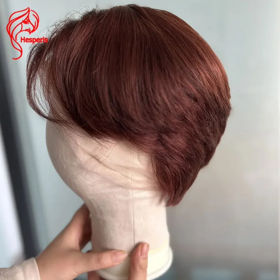 Hesperis Auburn Classic Mens Cut With Tapered Sides Full Lace Human Hair Wigs For Men Reddish Brown Short Cut Lace Men Wig