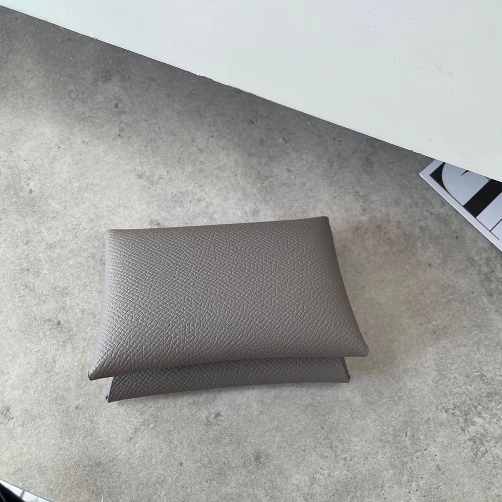 Customized name card holder for ladies, genuine leather, double-fold card holder with palmprint snap fastener, card case, wallet