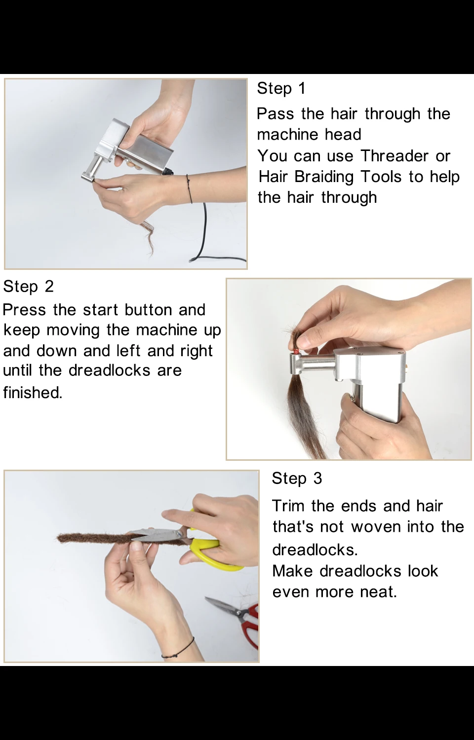 Handheld Dreadlocks Maker Machine Crochet Braiding Hair Making For DIY Dreadlocks Mini 3 Needles Stainless Steel
