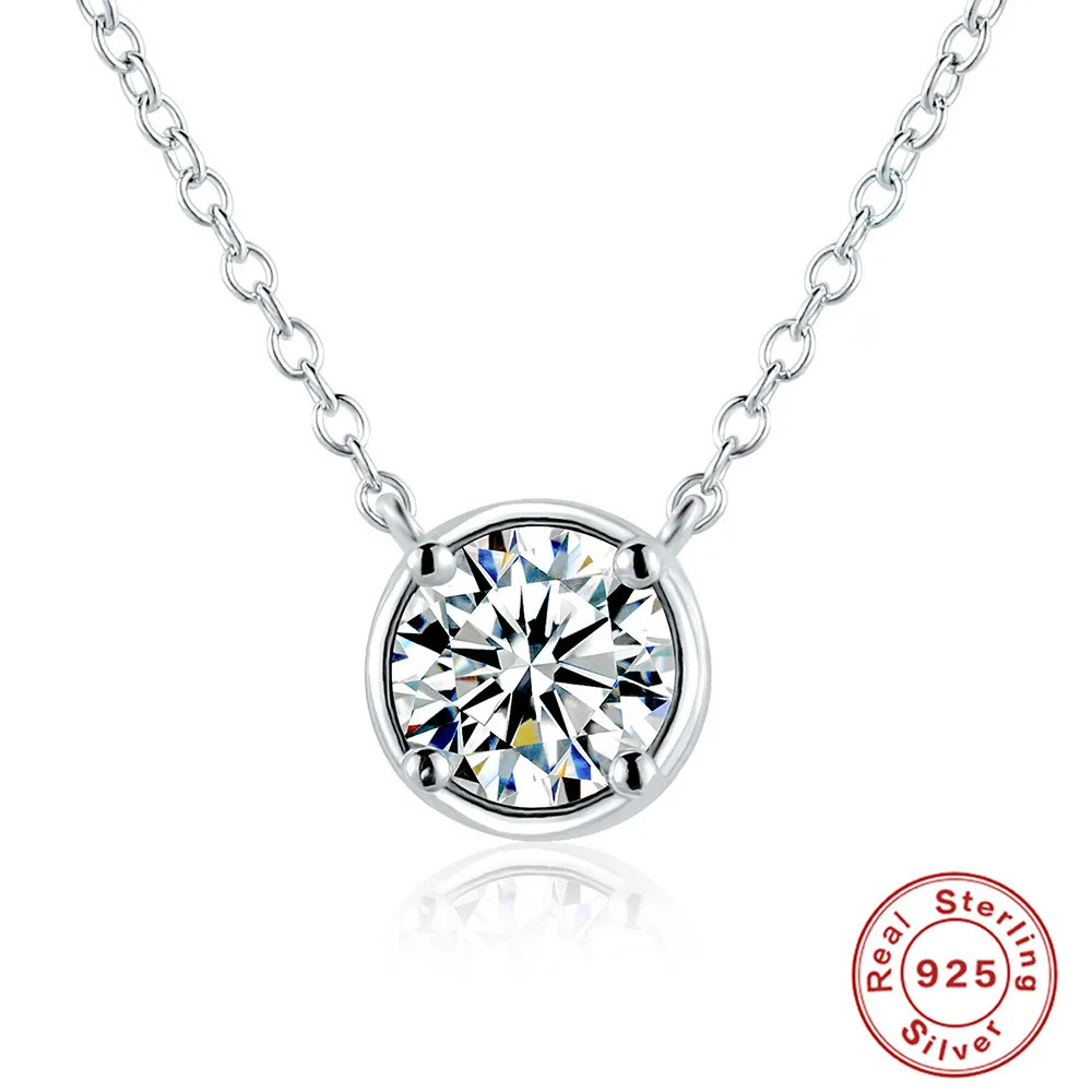 Boako 925 Silver Simple Luxury Glitter Necklace Not Allergy Moissanite