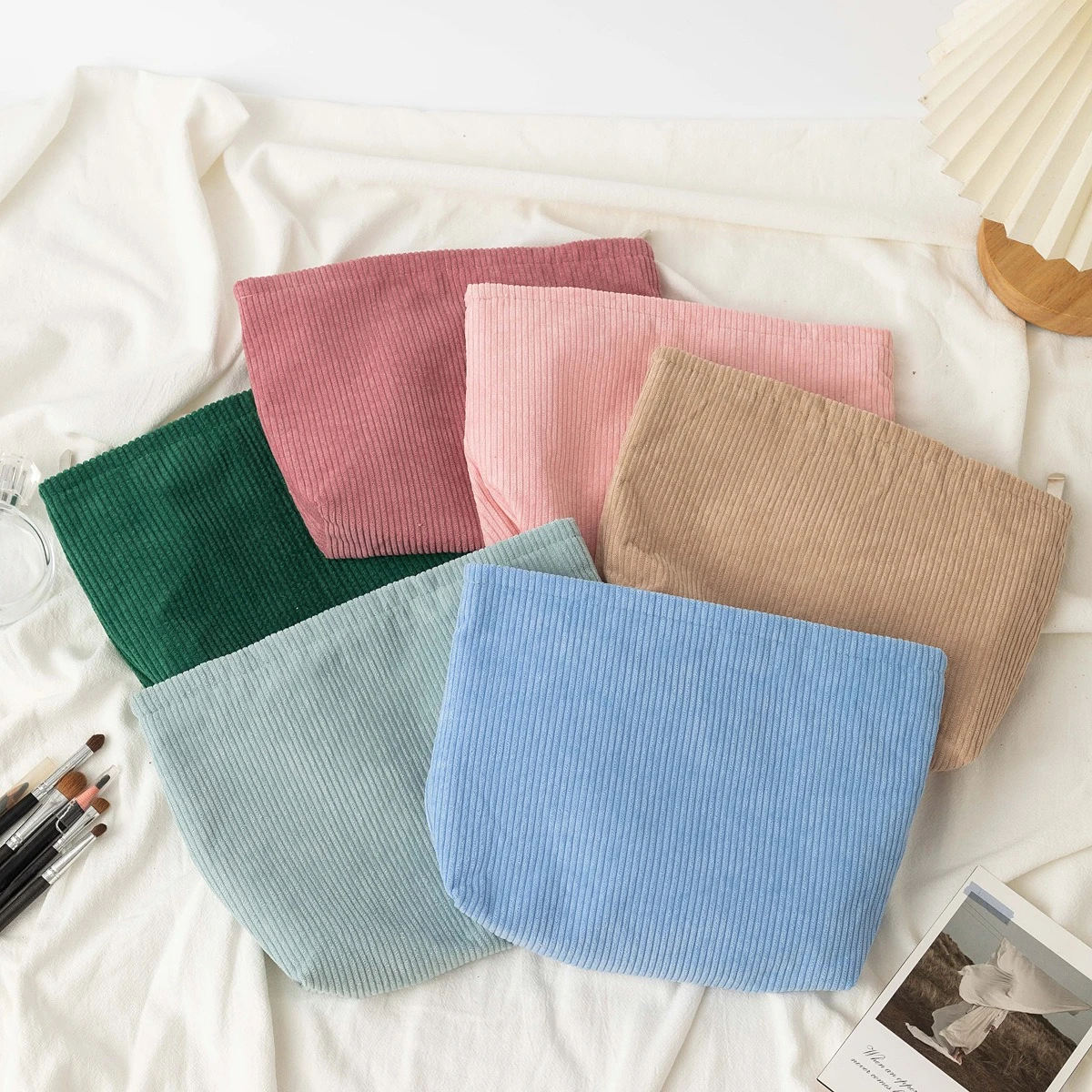 Cord-Kosmetiktasche mit Großer Kapazität für Damen, Aufbewahrungstasche für Kosmetik, Reißverschluss-Reisetasche für Toilettenartikel – Detail 1