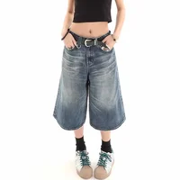 Womens High Waist Loose Fit Vintage Washed 7/8 Length Wide Leg Jeans Design Sense Cross-Border Retro American High Street