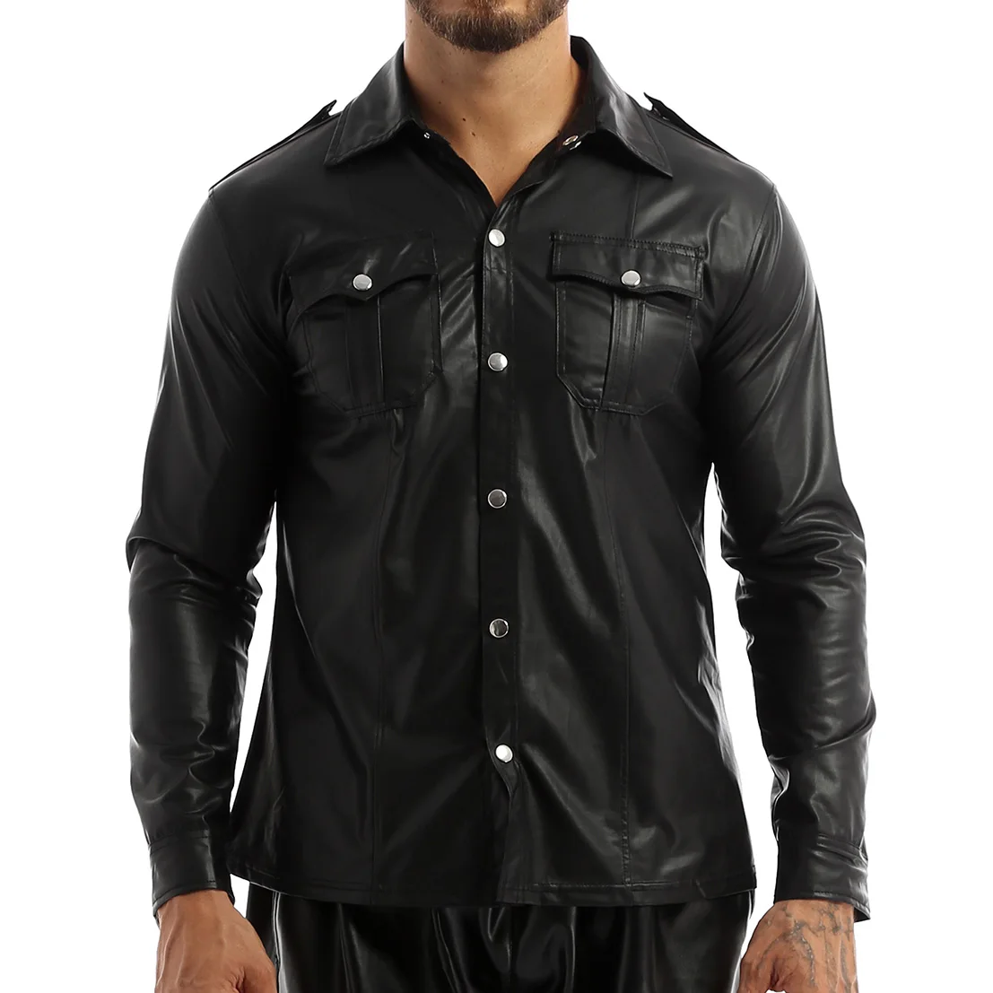 Men's Long Sleeve Fashion Leather Shirt Jacket