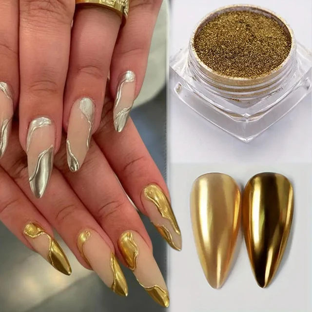 1Box Gold Silver Mirror Powder Nail Art Glitter Elegant Champagne UV Gel Polish Chrome Dust Metallic Effect Pigment Decoration
