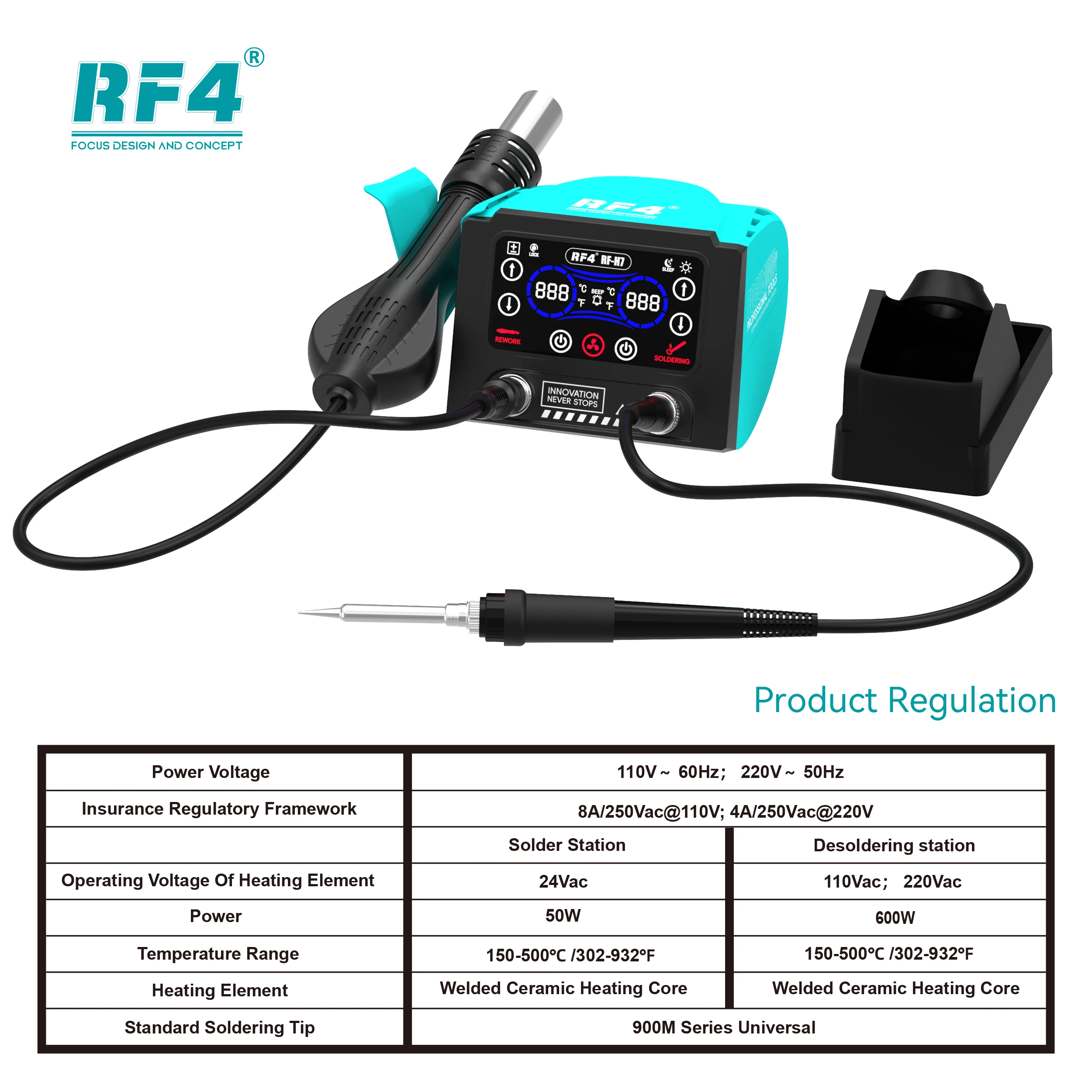 RF4 RF-H7 열풍 용접 테이블, 전기 납땜 다리미, HD 터치 대형 스크린, 지능형 디지털 디스플레이, 수면 기능, 2 in 1