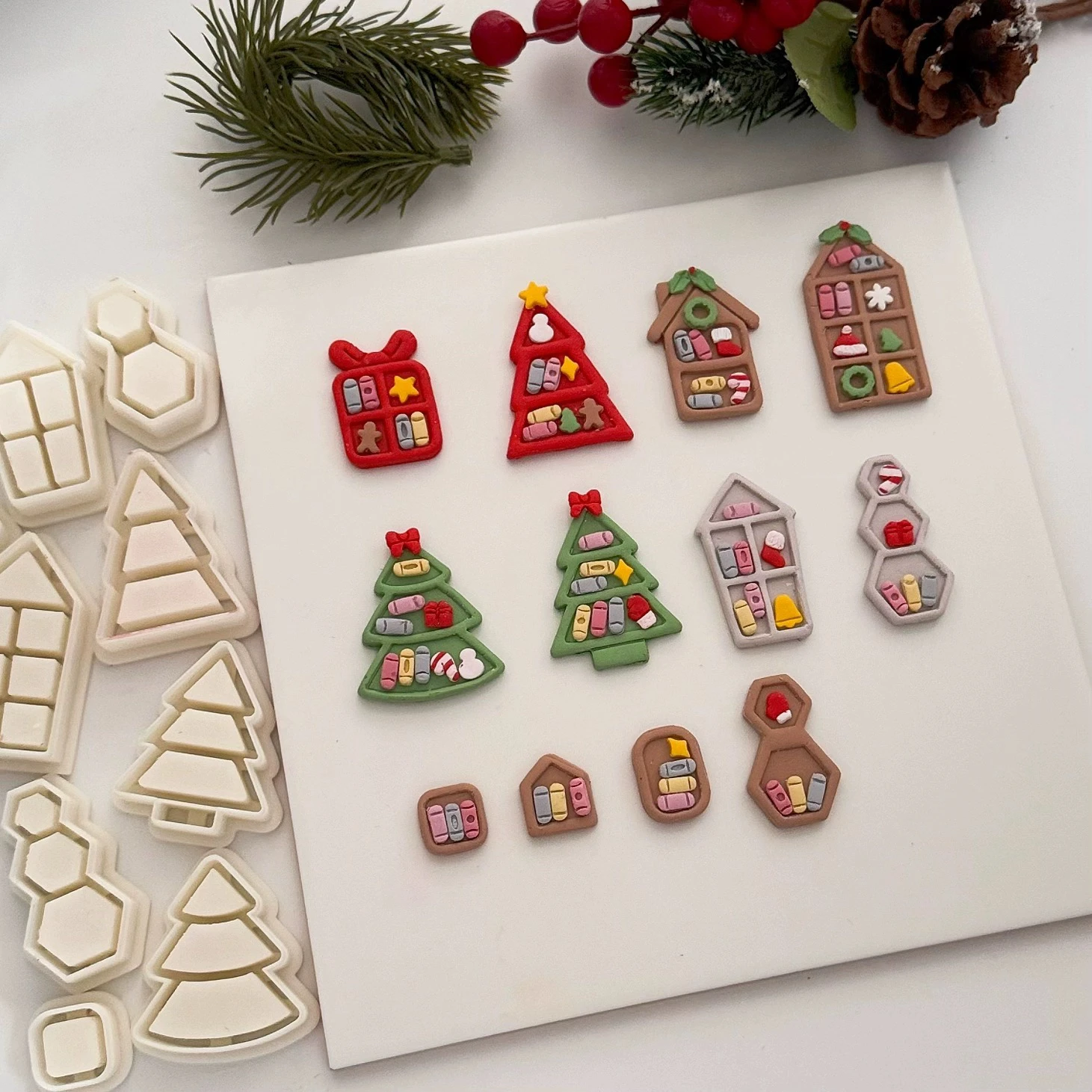 Christmas Bookcase/Bookshelf Polymer Clay Cutter Clay Tool Diy Earring Pendant Jewelry Molding Cutting Mold Ceramic Tool