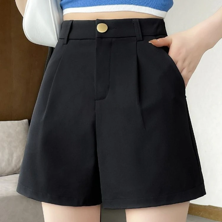 

Suit Shorts Women's Summer Thin 2023 New High Waist Slimming A- Line Loose Cropped Wide Leg Shorts Female