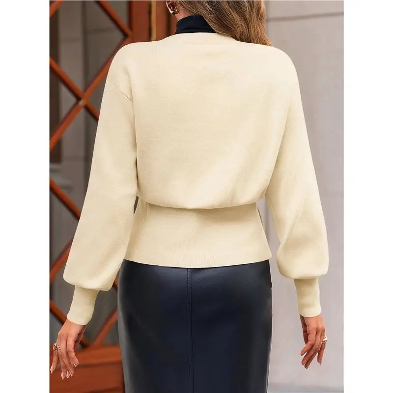 ABZC-여성 니트 가디건 긴 소매 브이넥 스웨터 원 리프 버튼 다운 아우터웨어