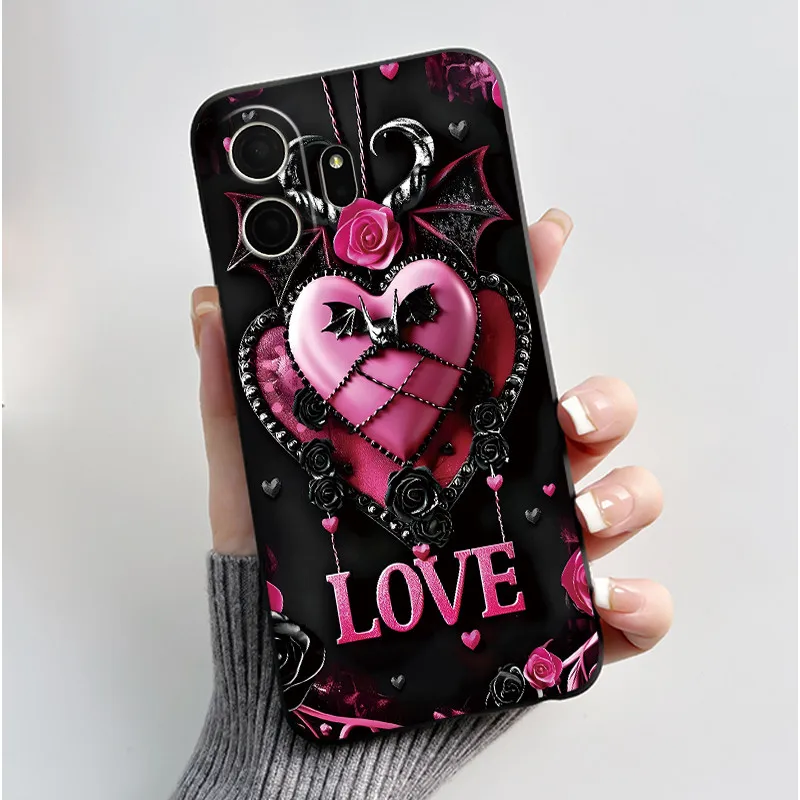 Black Silicone Shockproof Phone Case with Love Moon Pattern - Stylish and Protective Design
