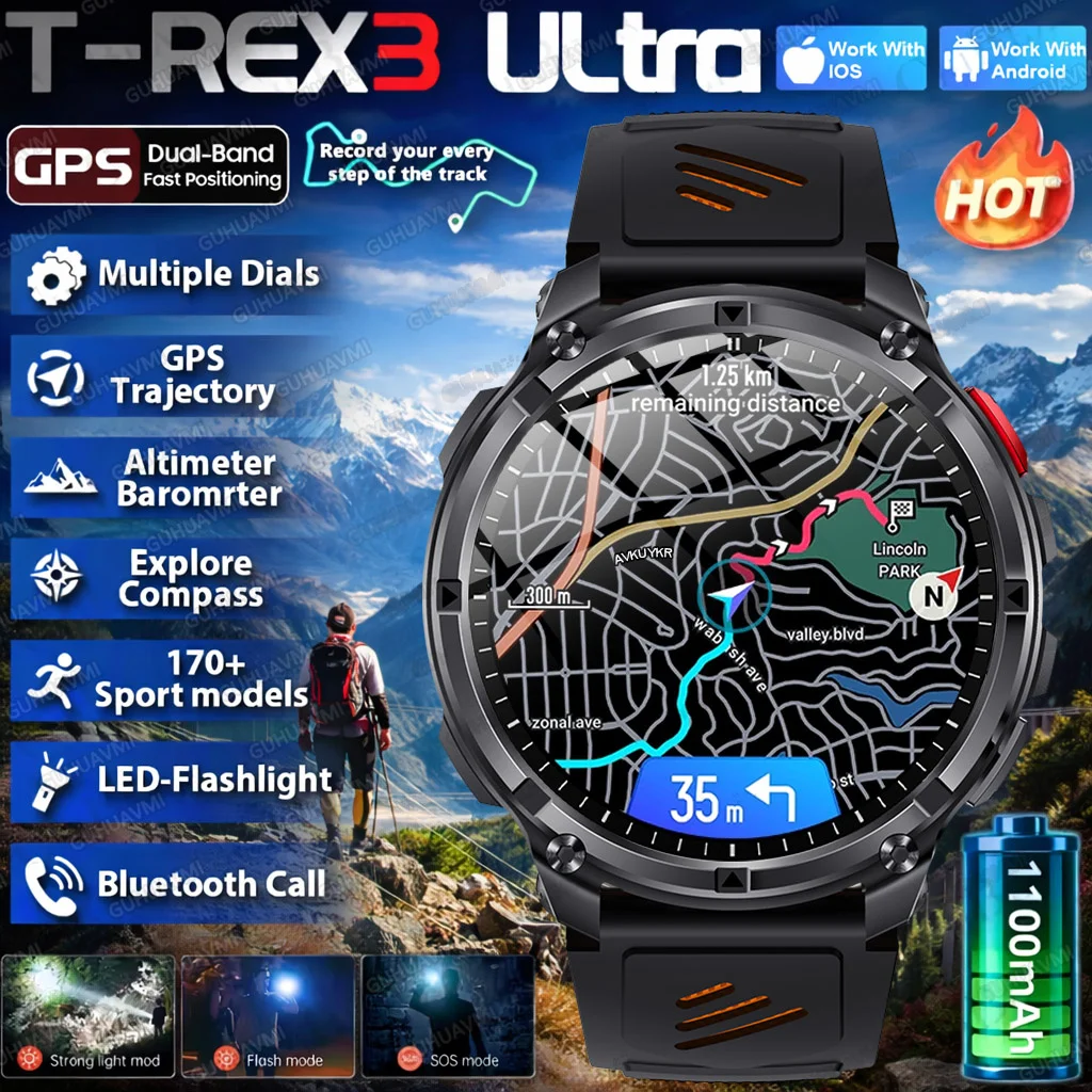 2026 New T-Rex3 Ultra 1100mAh Battery Smart Watch GPS path 5ATM Waterproof Sport Run Hiking Outdoors Compass Military Smartwatch 1