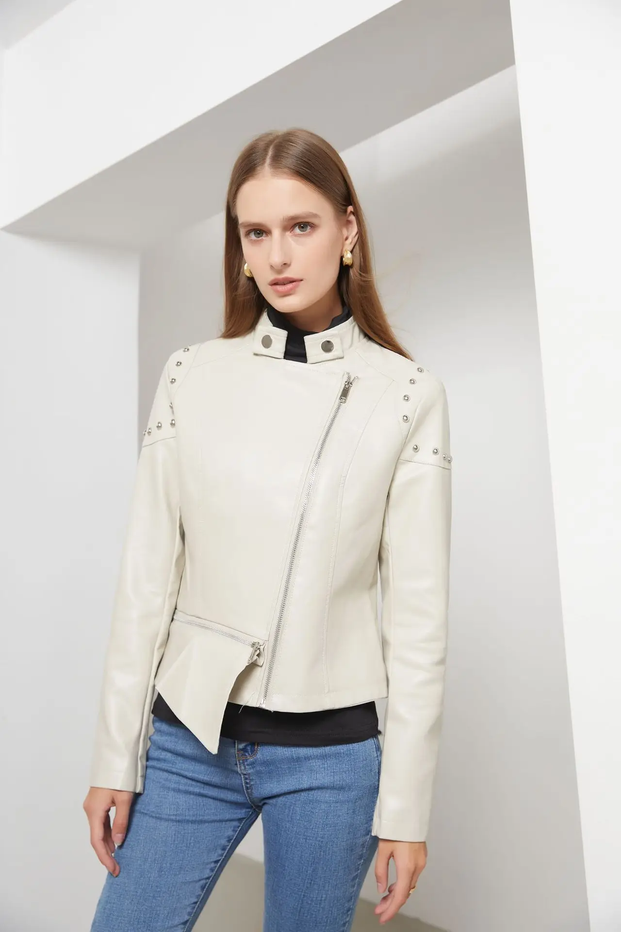 Jaqueta de Couro da Motocicleta Rebite Plutônio Mulheres Bombardeiro Manga Longa Gola Fino Ajuste Streetwear Outerwear Roupas Cabolsa Feminino 2022 6 Computers & Electronics