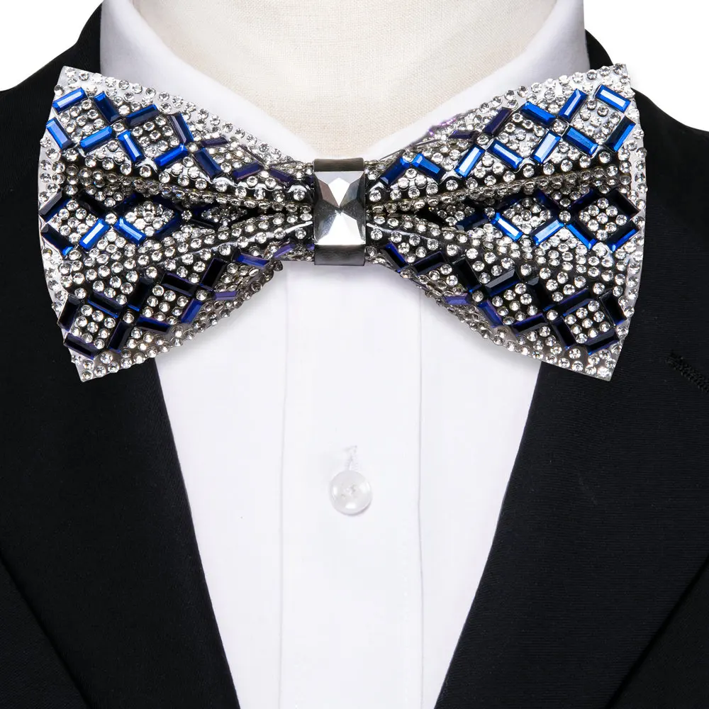 

Luxury Blue Diamond Crystal Gem Bowties Men Fashion Wedding Party Accessories Gravatas Neckwear Banquet Male BowTie Barry.Wang
