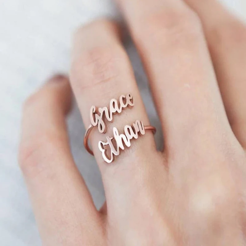 Custom Double Name Ring Two Name Rings 
