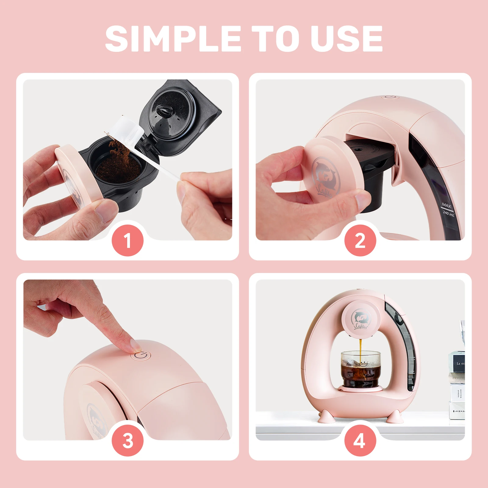 Pink 2-in-1 Capsule Coffee Machine - آلة قهوة كبسو...