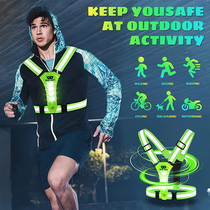LED Reflective Vest Adjustable USB Rechargeable 3 Lighting Modes Night  Running Gear for Cycling Motorcycling Men Women Runners