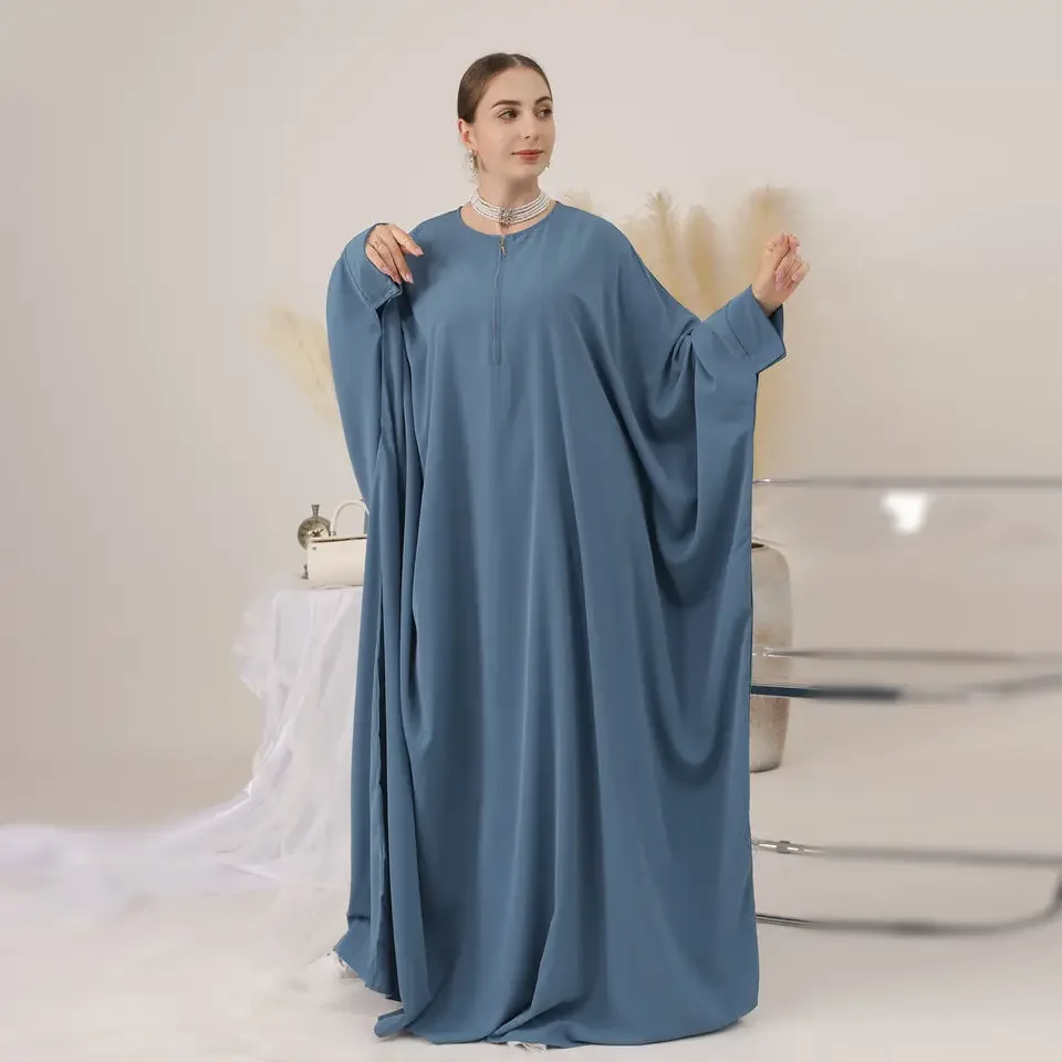 Muslim Jilbab Abaya for Women Ramadan Eid Prayer Garment Islamic Clothes Bat Sleeve Zipper Abayas Dubai Khimar Hijab Dress Burqa